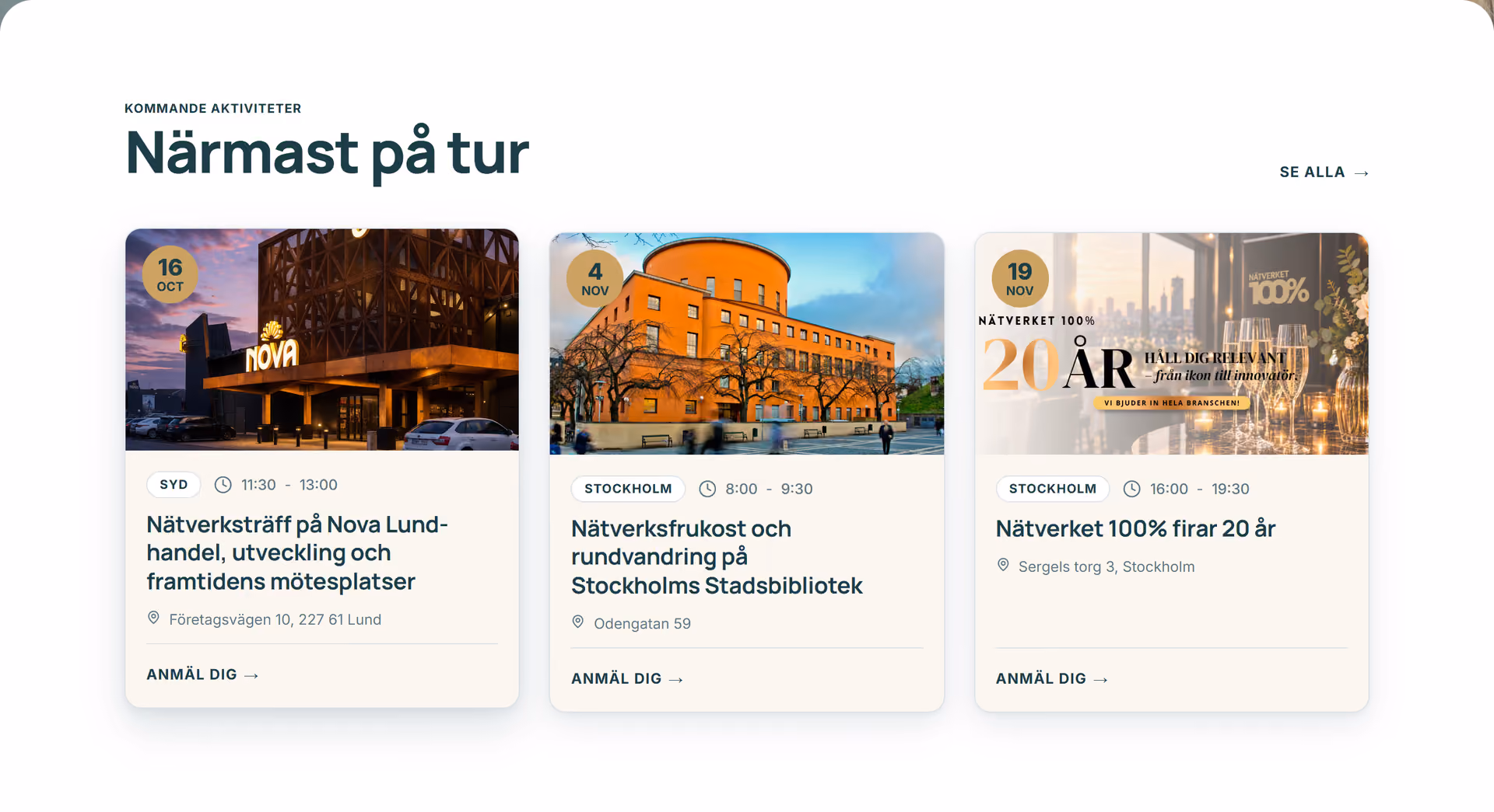 Seksjonen Närmast på tur med tre kommende treff på natverket100procent.se