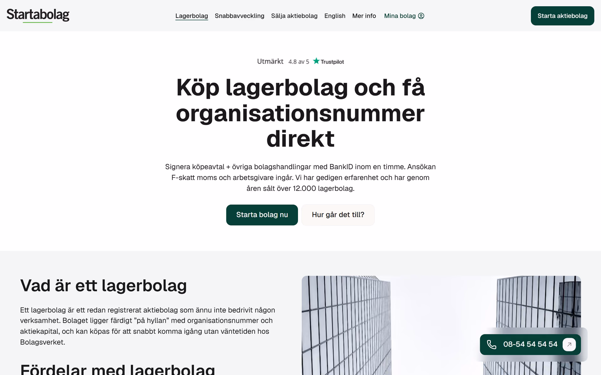 Startabolag-nettsiden – siden om lagerselskaper på desktop