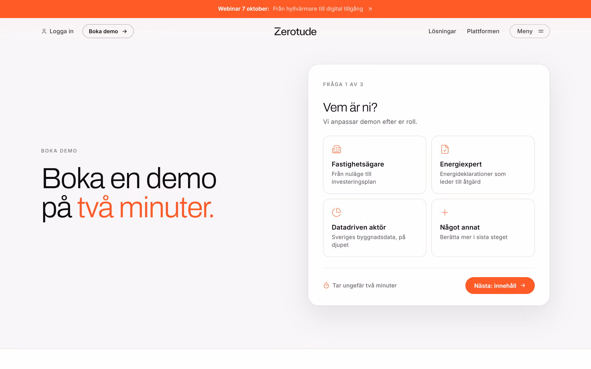 Demobokningens första steg på zerotude.io